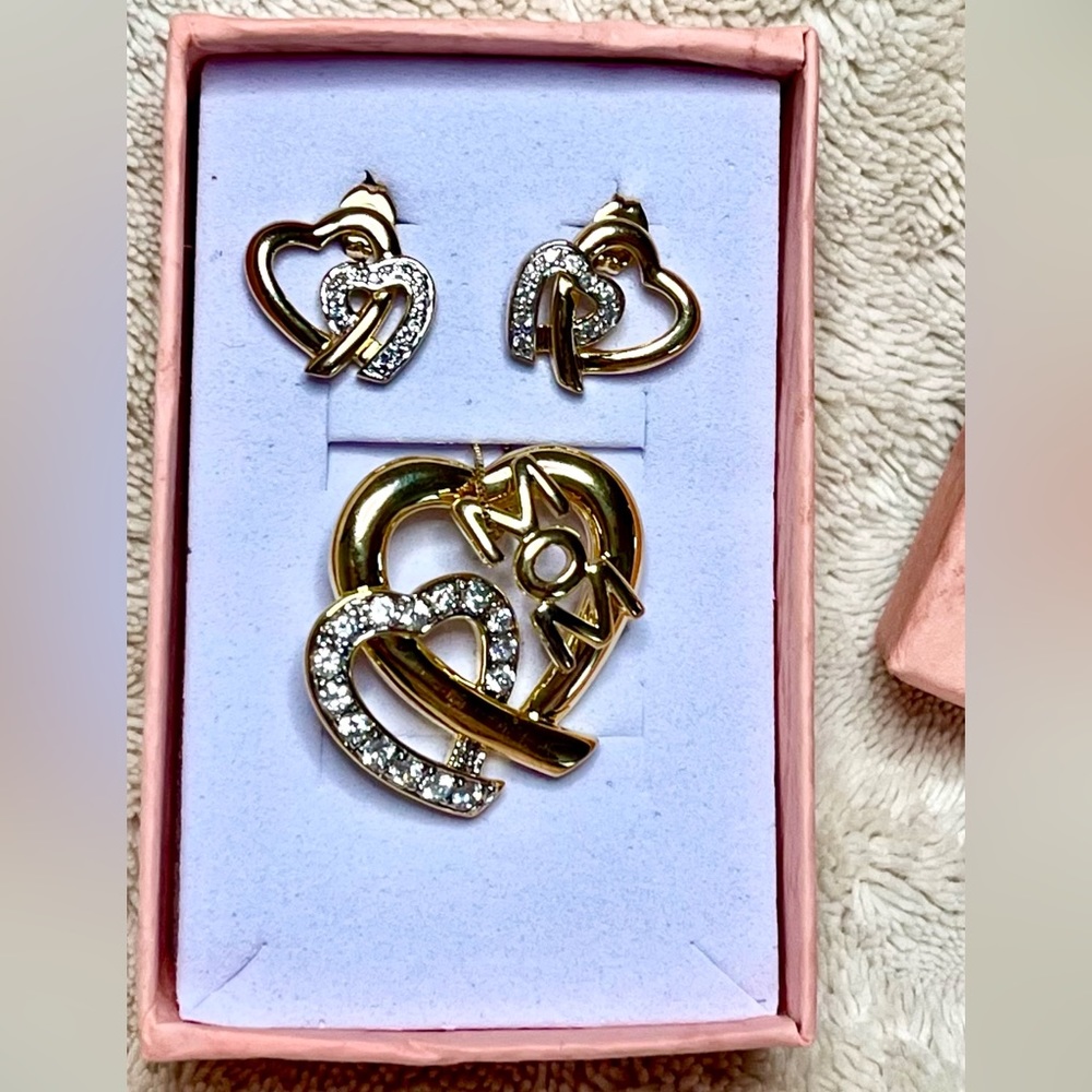 925 earring, pendant, heart necklace set, CZ, jewelry